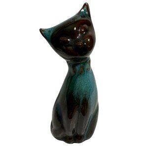 Blue Mountain Pottery Miniature Cat Figure 3" MCM Bow Tie Canada Green Black